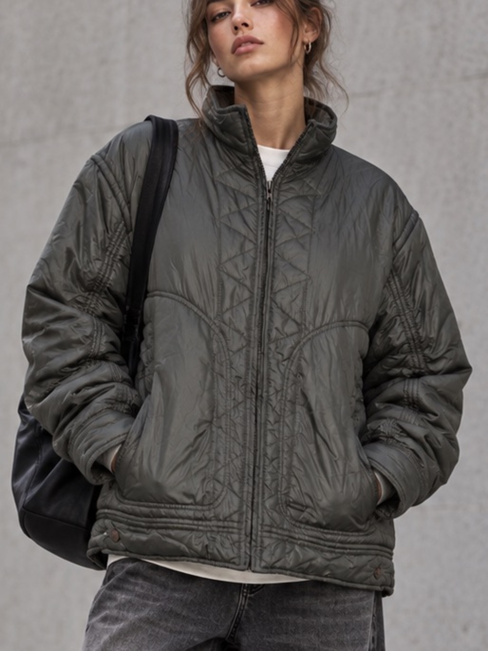 Diesel Quilted Lightweight Utility Moto Jacket - Olive Green Women’s XXL